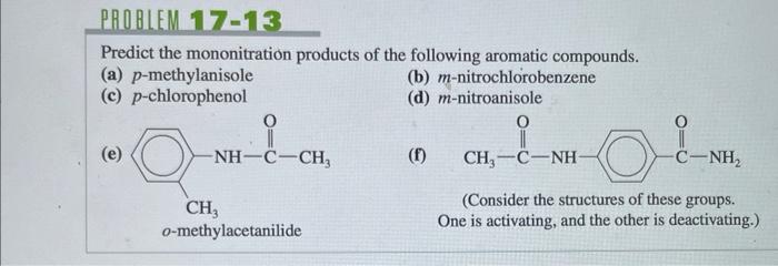 Solved Predict The Mononitration Products Of The Following | Chegg.com