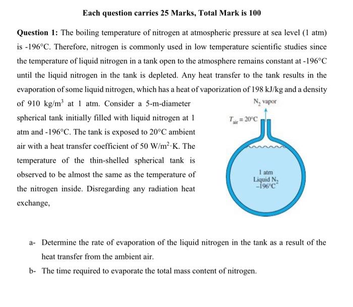 Solved Question 1 The boiling temperature of nitrogen at