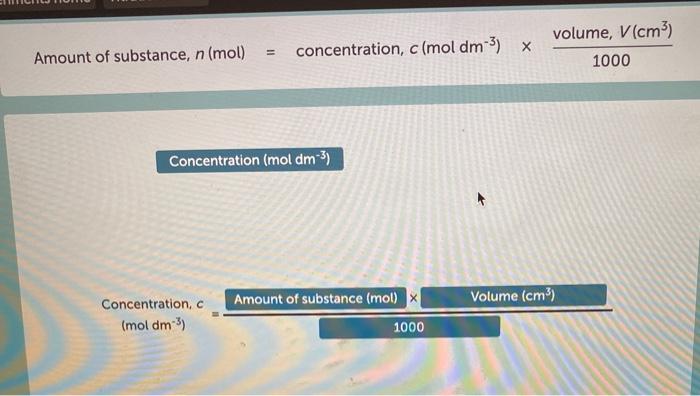 Solved H Volume V Cm3 1000 Concentration C Mol Dm 3 Chegg Com