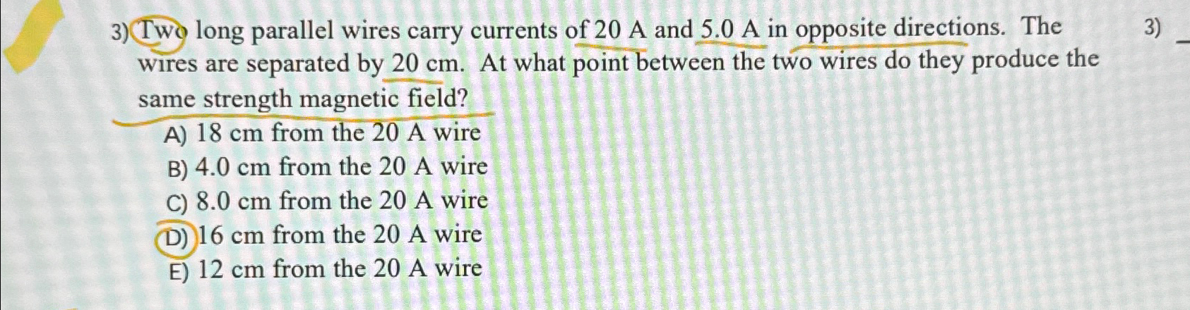 Solved Two long parallel wires carry currents of 20A and | Chegg.com