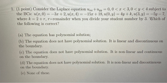 1. (1 point) Consider the Laplace equation Uzz + Uyy | Chegg.com