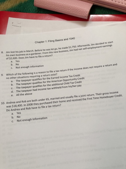 Solved Chapter 1 Filing Basics And 1040 1 If A Taxpayer Is Chegg