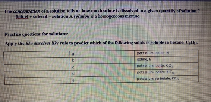Solved The concentration of a solution tells us how much | Chegg.com