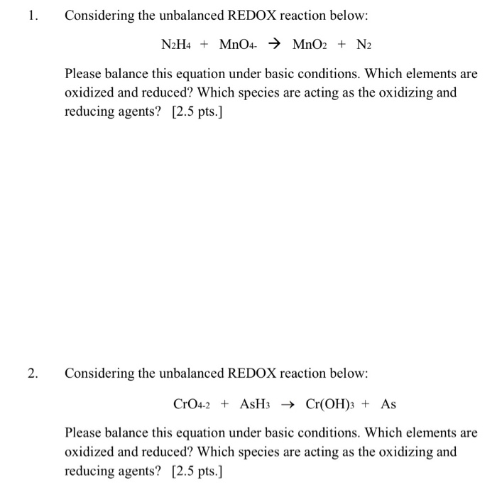 Solved 1. Considering The Unbalanced REDOX Reaction Below: | Chegg.com