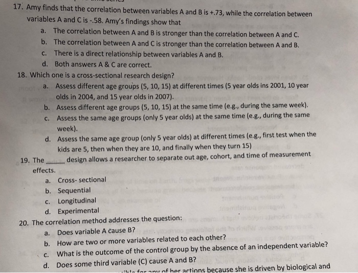 Solved 17. Amy finds that the correlation between variables | Chegg.com