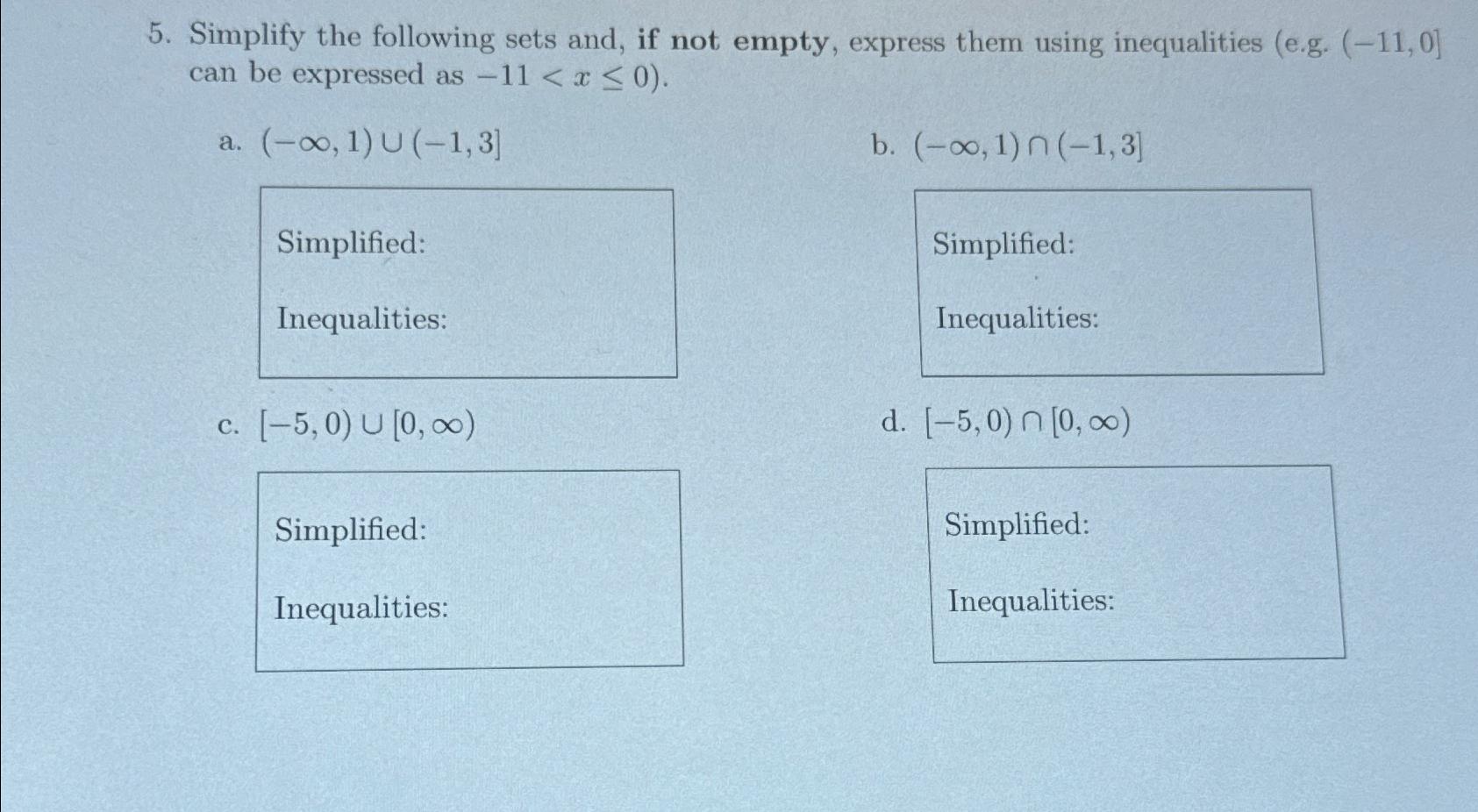 Solved Simplify The Following Sets And, If Not Empty, | Chegg.com