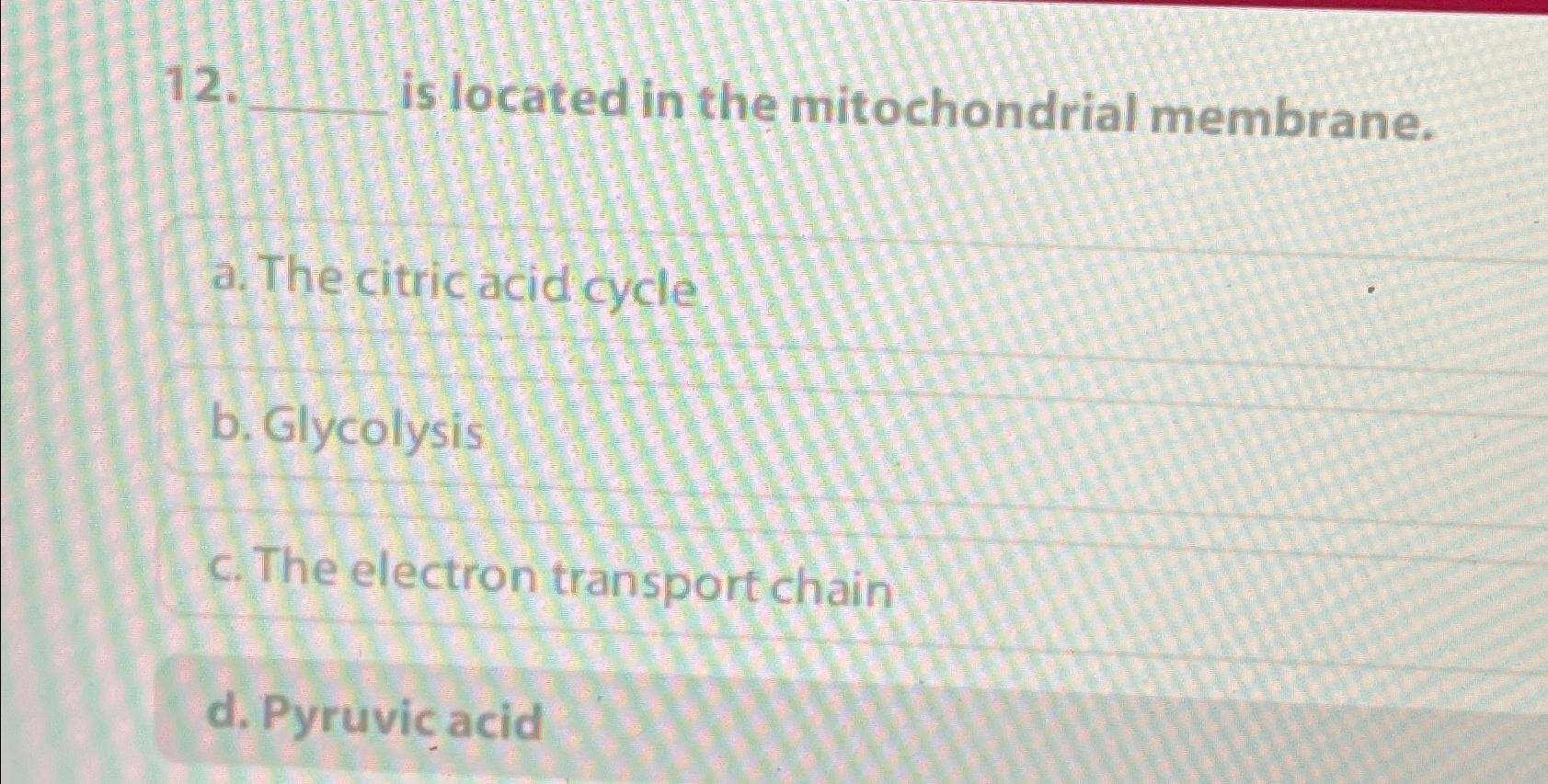 Solved is located in the mitochondrial membrane.a. ﻿The | Chegg.com