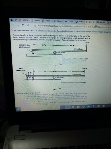 Solved Two designs for a diving board are shown in the | Chegg.com