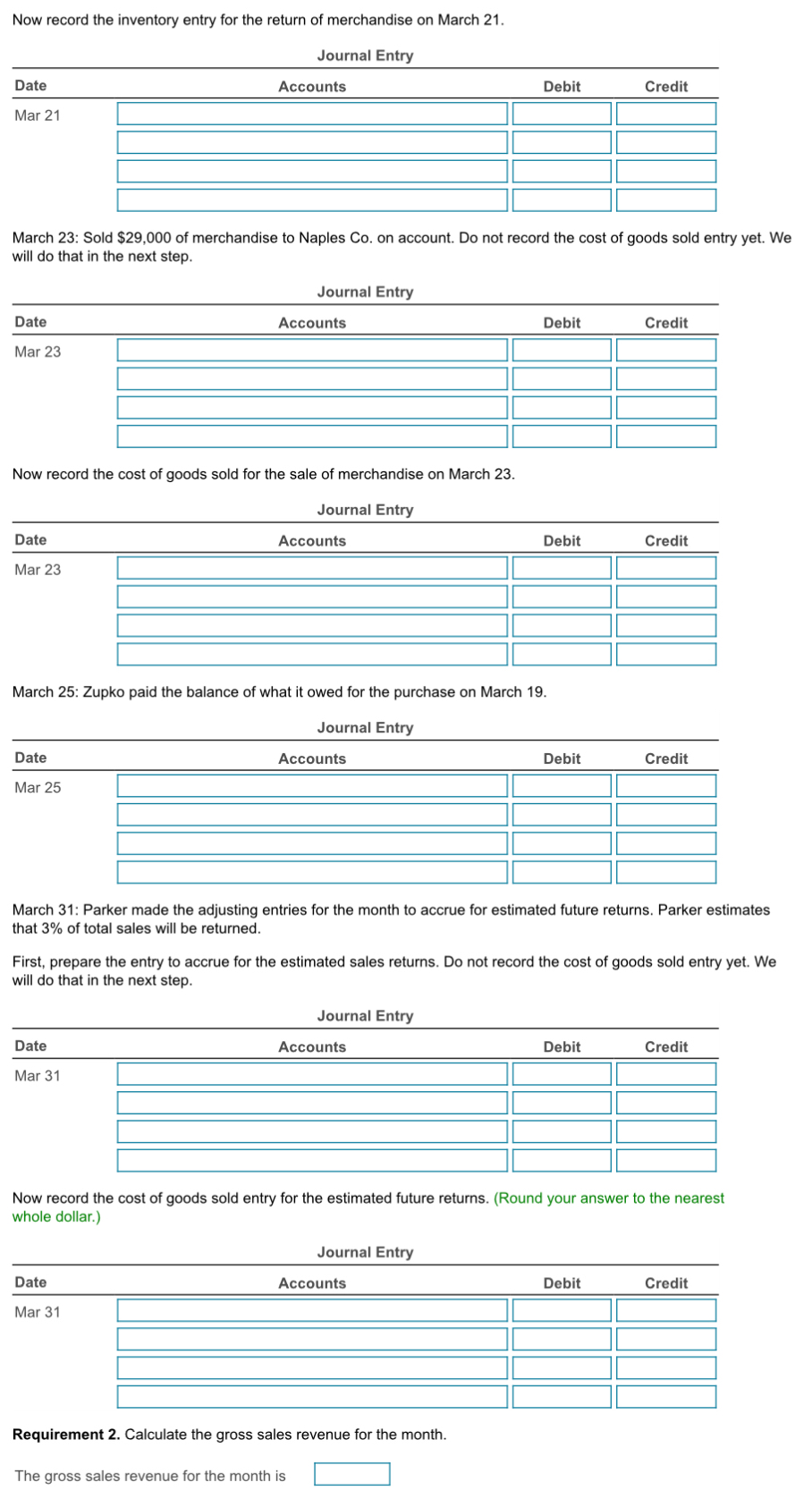 Now record the inventory entry for the return of | Chegg.com