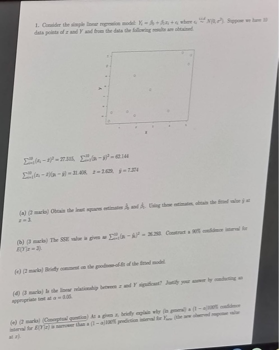 Solved 1. Consider The Simple Linear Regression Model Y; = | Chegg.com