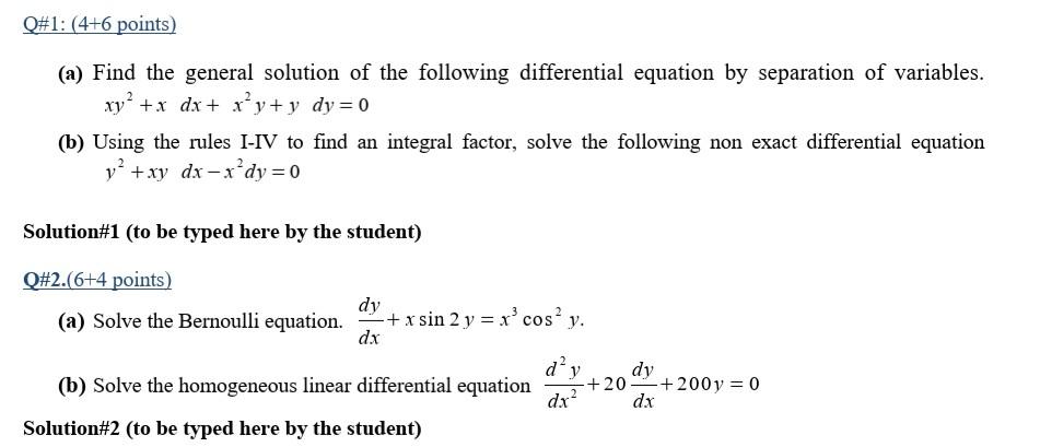 Solved Q#1: (4+6 points) (a) Find the general solution of | Chegg.com