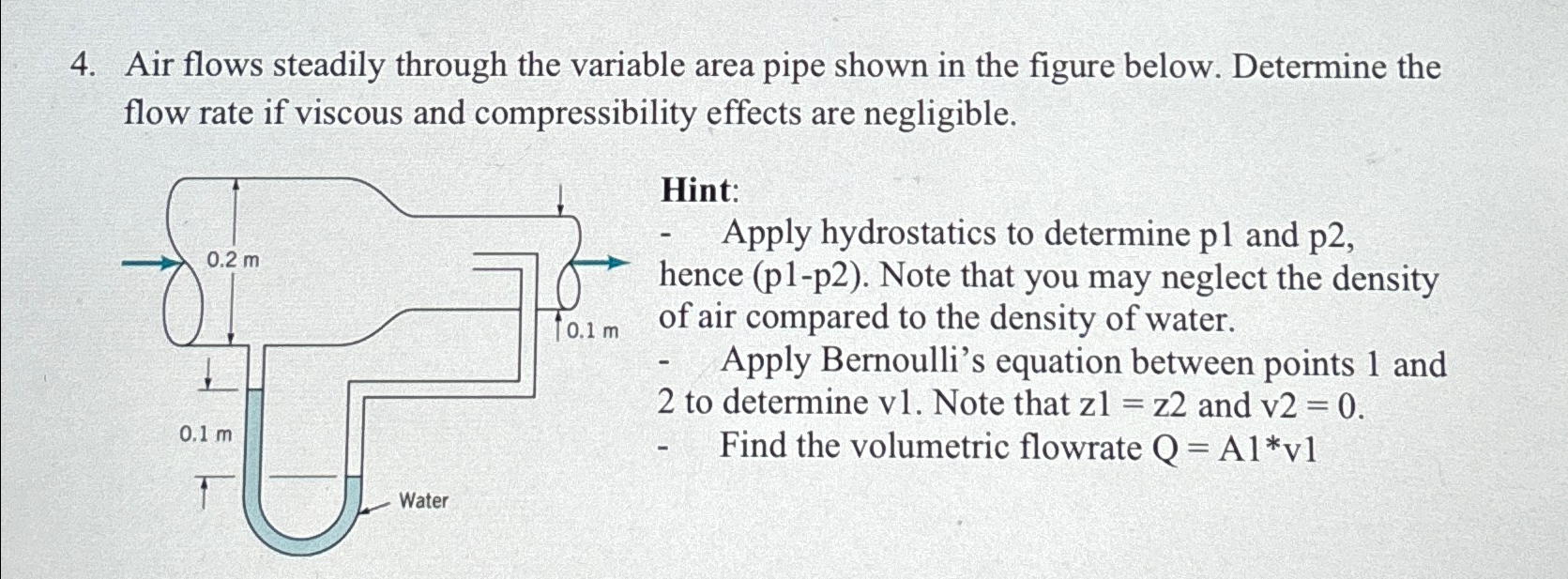 Solved Air flows steadily through the variable area pipe | Chegg.com