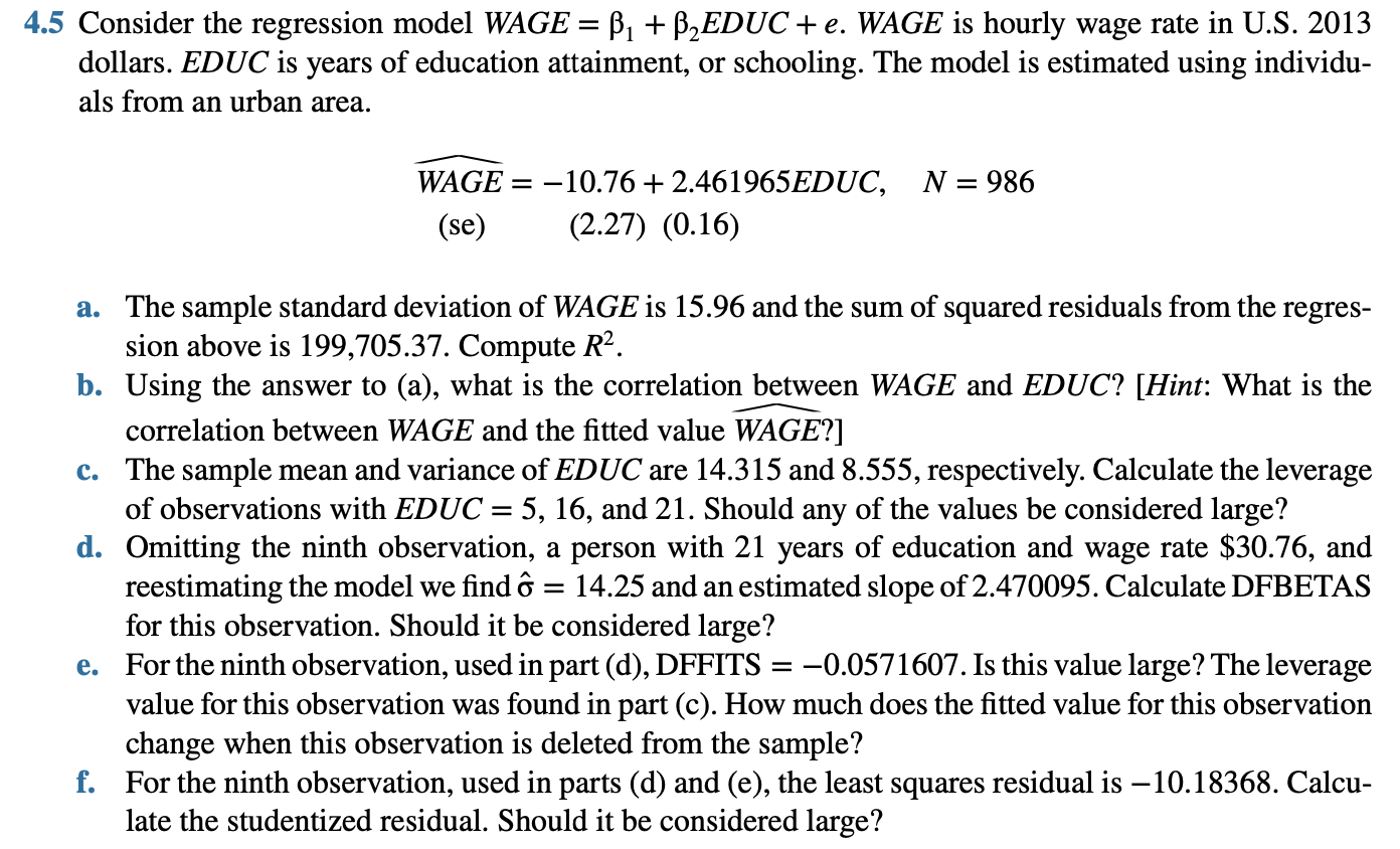 solved 8.b.) in the efficiency-wage model, a decrease... Solved 4.5 Consider the regression model WAGE = \beta | Chegg.com