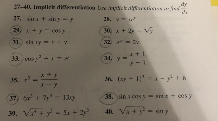 Solved 27-40. Implicit differentiation Use implicit | Chegg.com