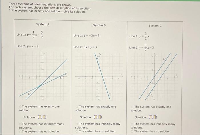 Solved Three systems of linear equations are shown. For each | Chegg.com