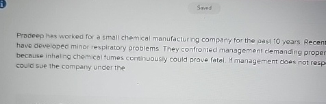 Solved SavedPradeep has worked for a small chemical | Chegg.com
