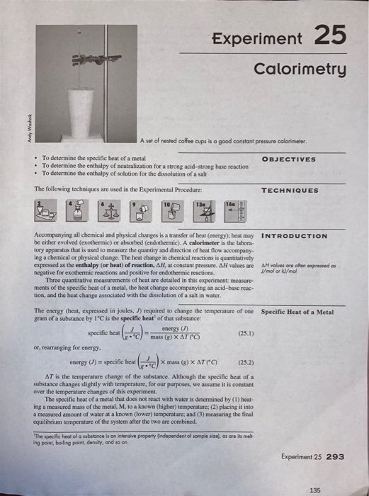 Experiment 25 Calorimetry A set of nested coffee cups