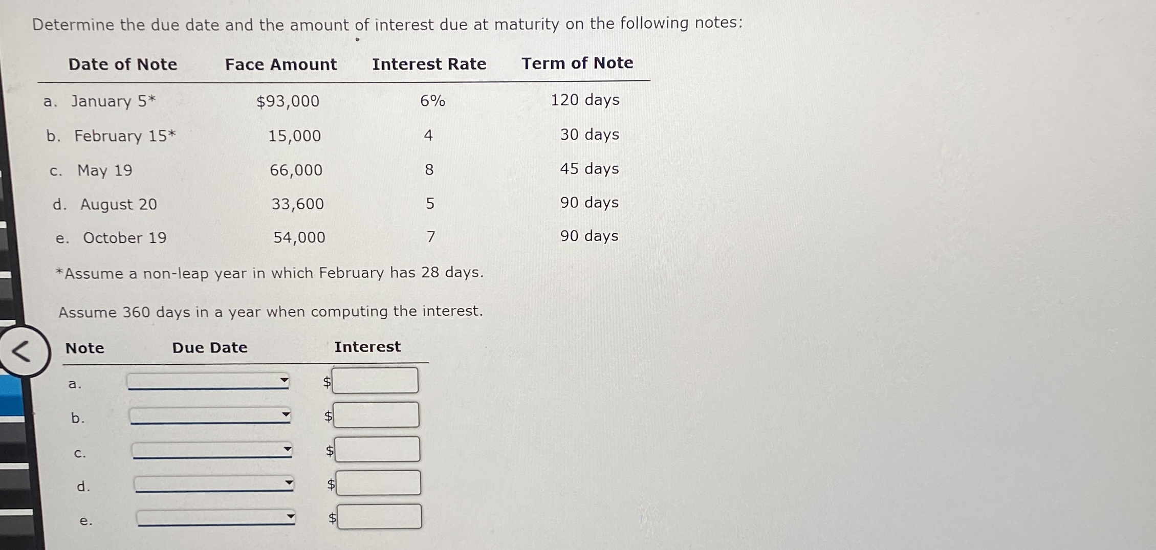 Solved Determine the due date and the amount of interest due | Chegg.com