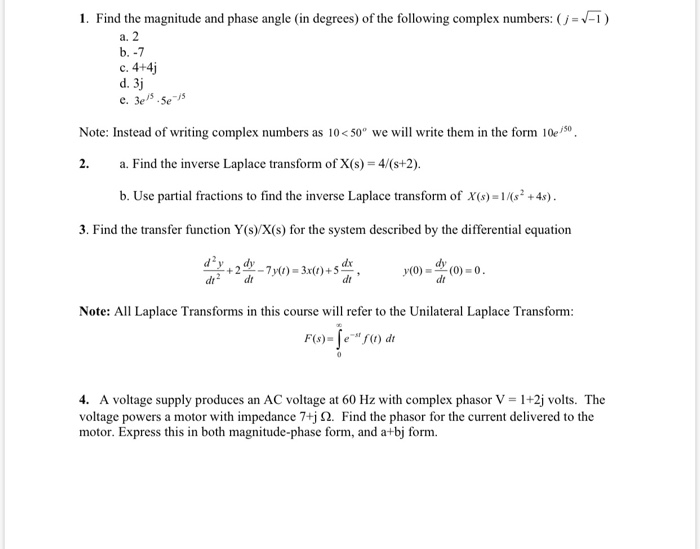 Solved 1 Find The Magnitude And Phase Angle In Degrees Chegg Com