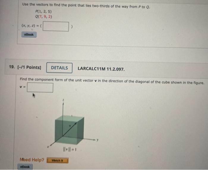 Solved Use the vectors to find the point that lies | Chegg.com