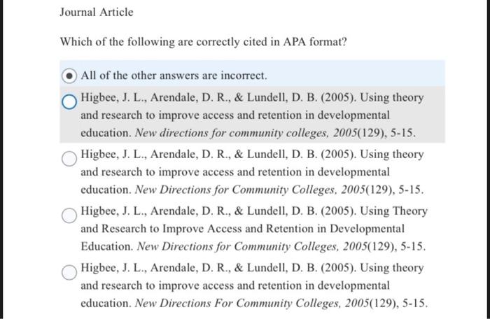 Journal Article: Which of the citations above is | Chegg.com