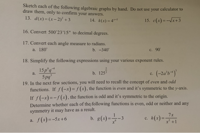 Solved Sketch each of the following algebraic graphs by | Chegg.com