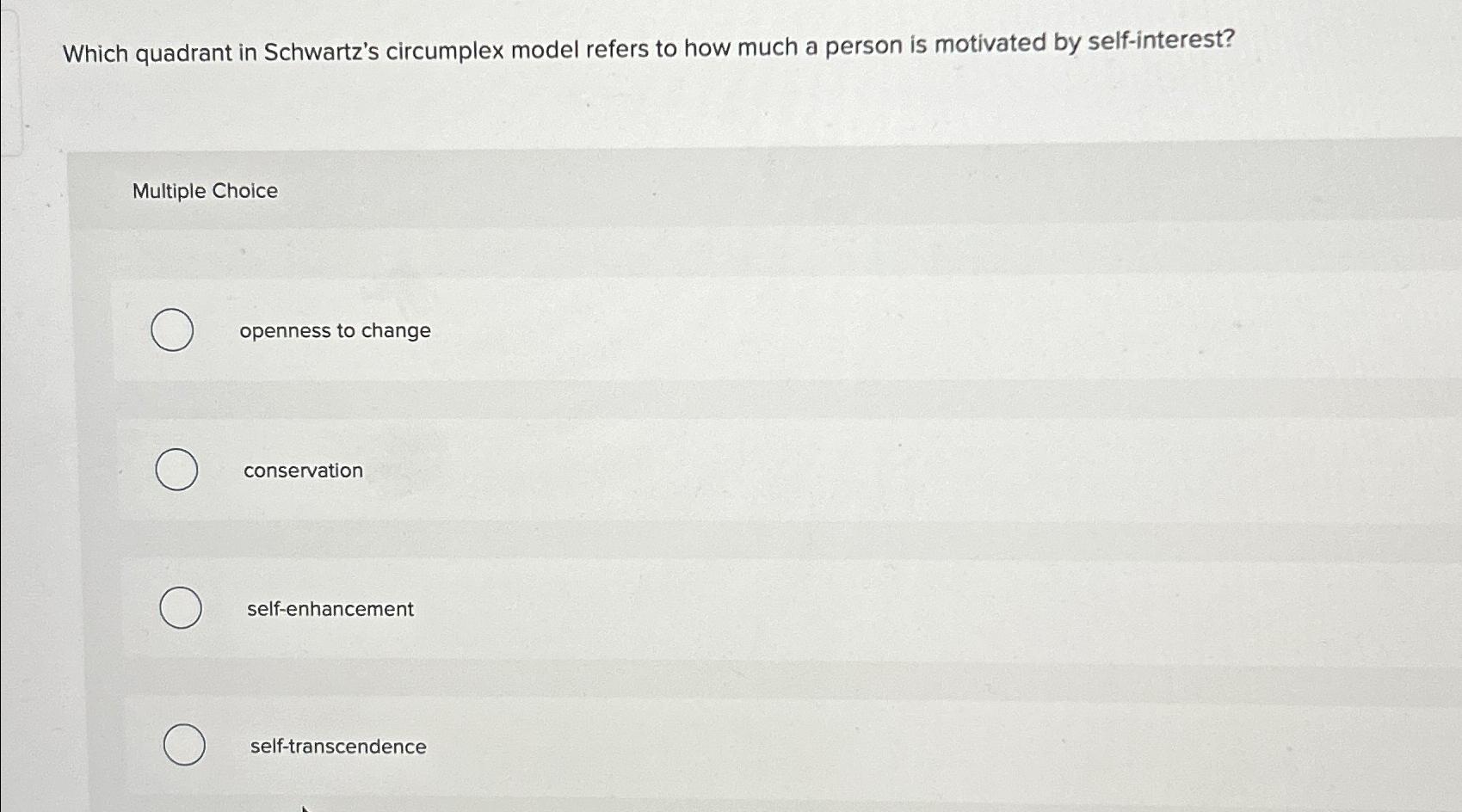 Solved Which quadrant in Schwartz's circumplex model refers | Chegg.com