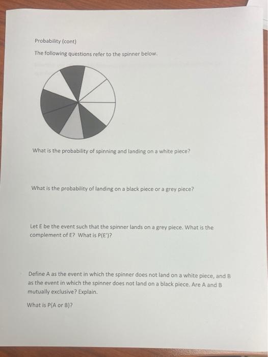 Solved Probability (cont) The following questions refer to | Chegg.com