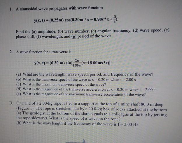 Solved 1. A sinusoidal wave propagates with wave function | Chegg.com