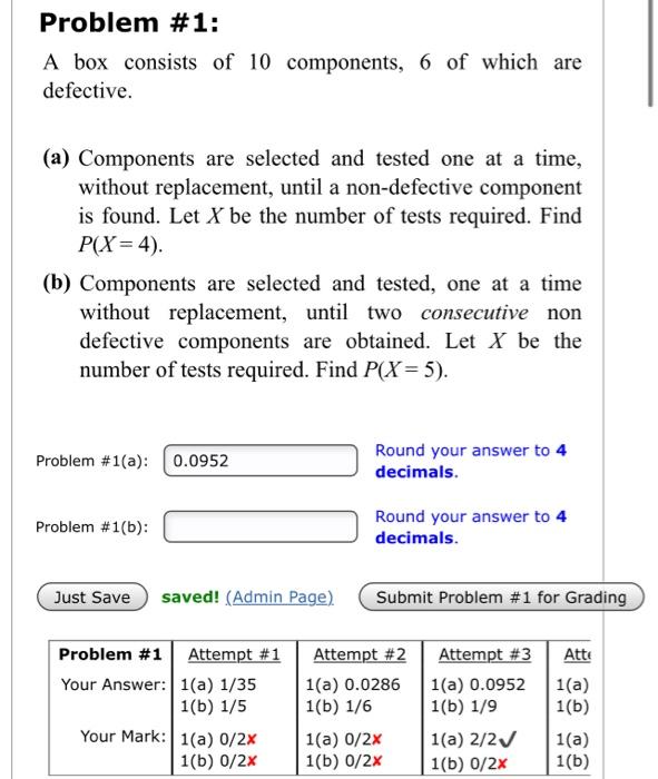 Solved Problem #1: A box consists of 10 components, 6 of | Chegg.com