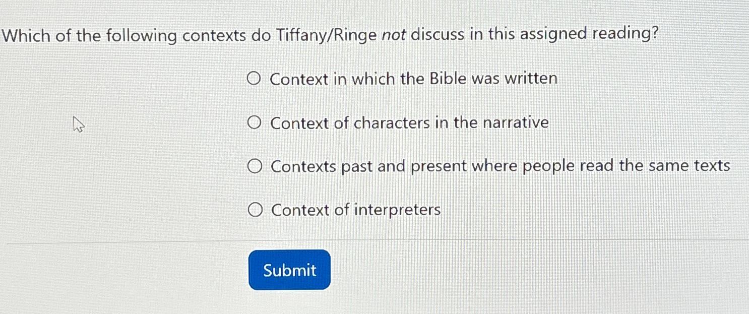 Solved Which of the following contexts do Tiffany/Ringe not