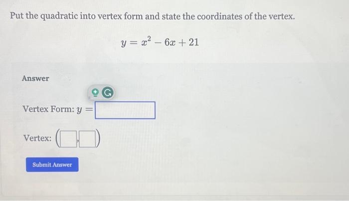 y x 2 10x 21 in vertex form