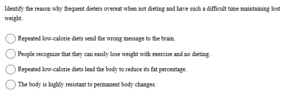 Solved Identify the reason why frequent dieters overeat when | Chegg.com