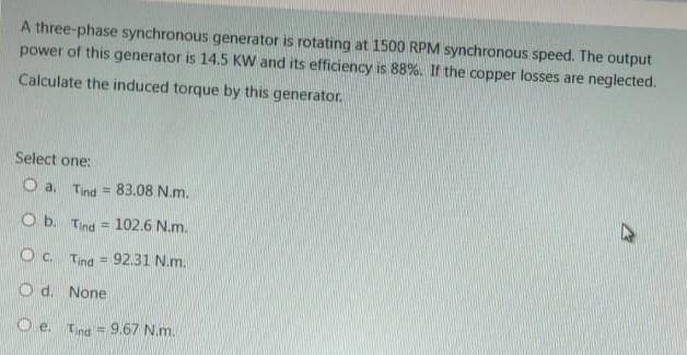 Solved A three-phase synchronous generator is rotating at | Chegg.com