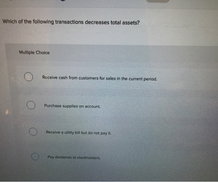 Solved Which of the following transactions decreases total | Chegg.com