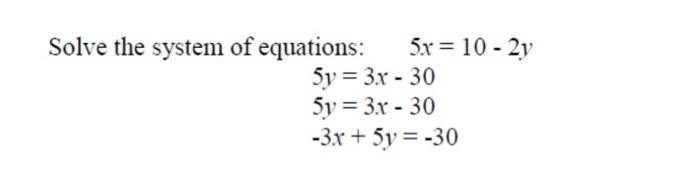 Solved Solve the system of equations: 5x = 10 - 2y 5y = 3x - | Chegg.com