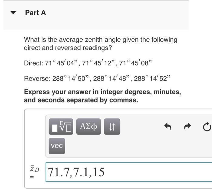 Solved Part A What is the average zenith angle given the | Chegg.com