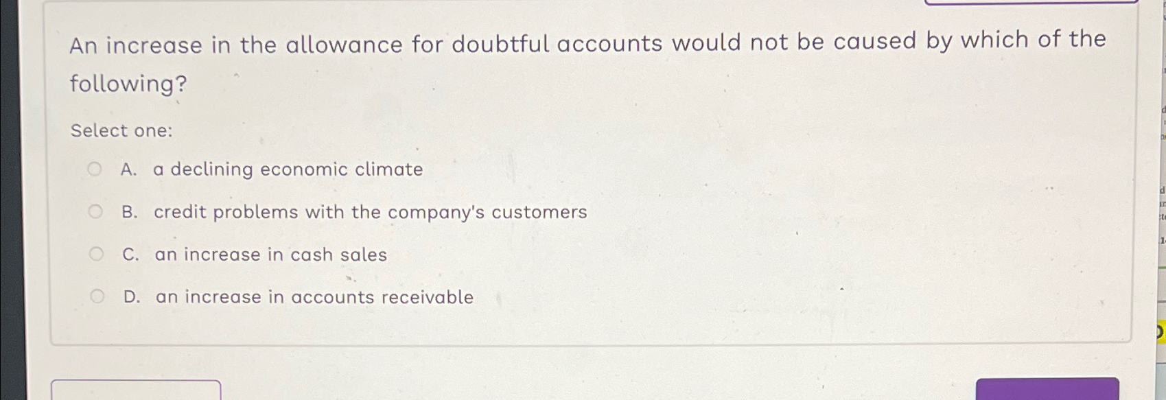 Solved An increase in the allowance for doubtful accounts | Chegg.com