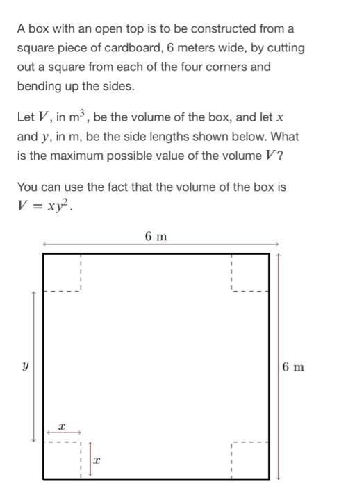 Solved A box with an open top is to be constructed from a | Chegg.com