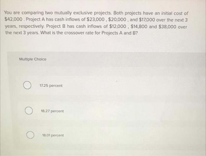 solved-you-are-comparing-two-mutually-exclusive-projects-chegg