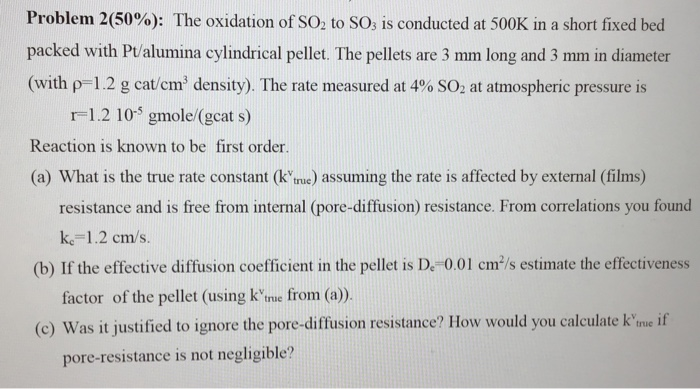 Solved Problem 2(50%): The oxidation of SO2 to SO3 is | Chegg.com