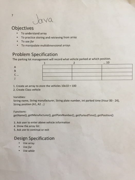 Solved 7 Java Objectives To understand array To practice | Chegg.com
