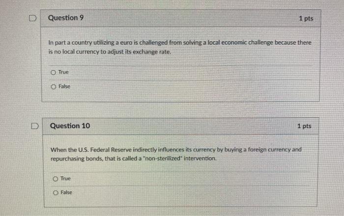 Solved D Question 9 1 pts In part a country utilizing a euro | Chegg.com