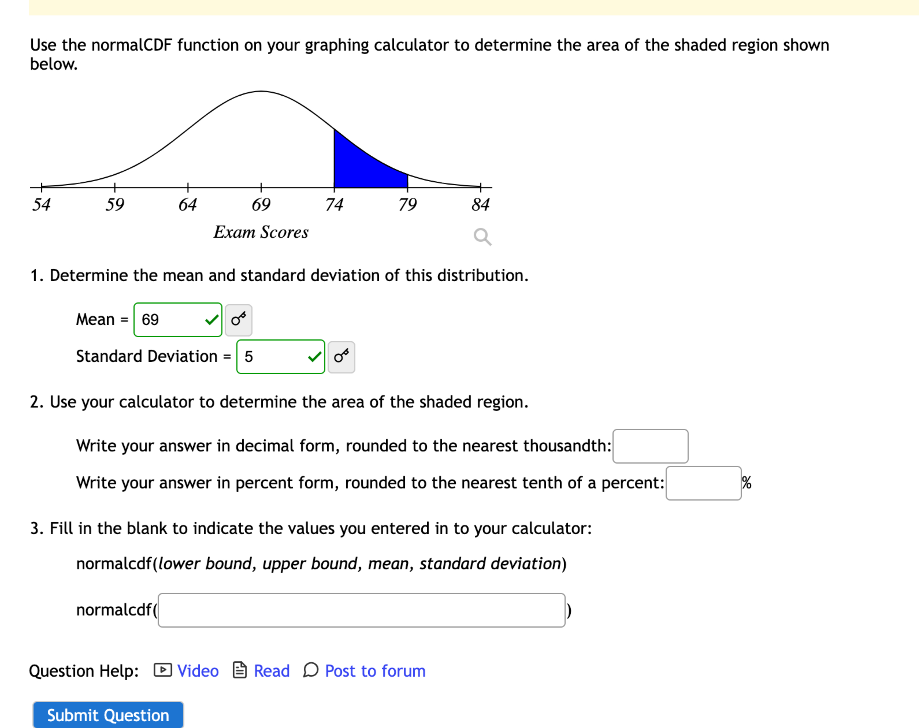Solved Use the normalCDF function on your graphing
