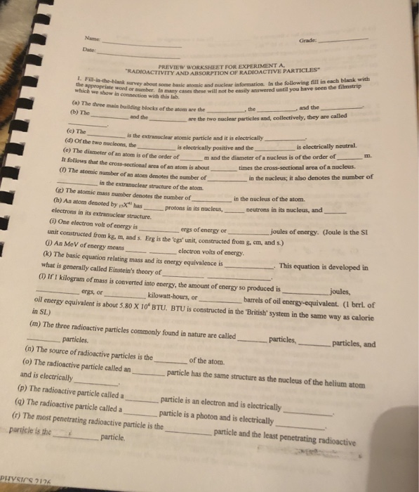 Solved Name Cirade Dute LF PREVIEW WORKSHEET FOR EXPERIMENT | Chegg.com