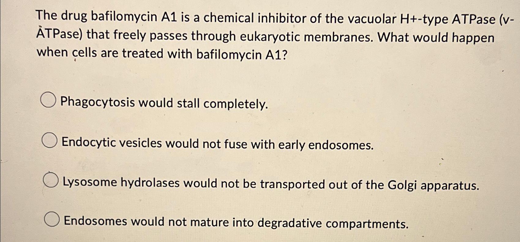 Solved The drug bafilomycin A1 ﻿is a chemical inhibitor of | Chegg.com