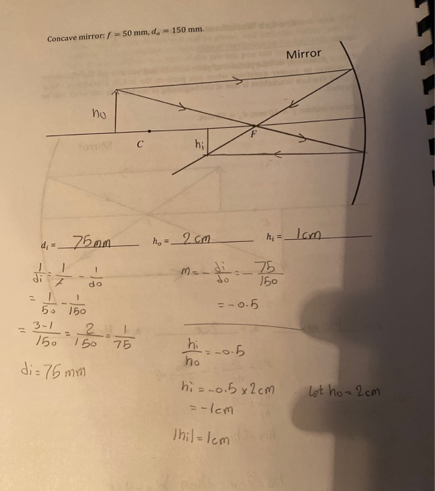 Solved Concave Mirror F 50 Mm D 75 Mm Mirror D Chegg Com