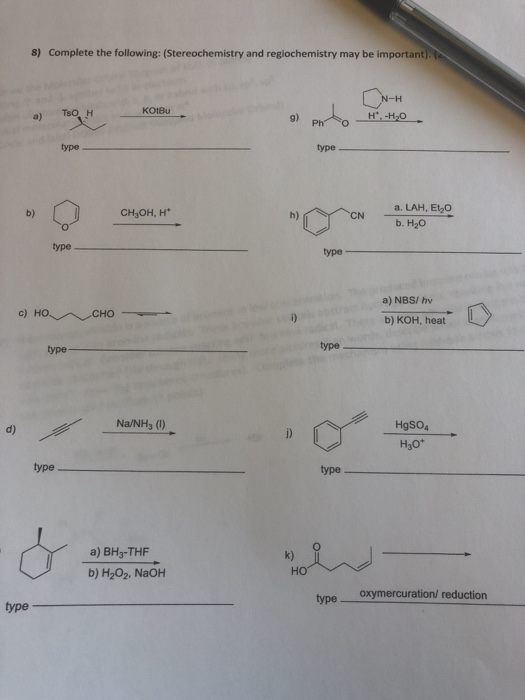 Solved 8 Complete The Following Stereochemistry And Re Chegg Com