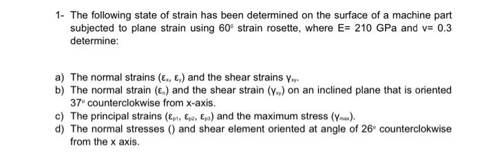 Solved 1- The following state of strain has been determined | Chegg.com
