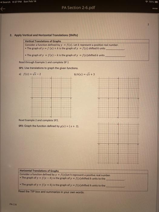 Solved Prep Ahead-Section 2.6 Transformations of Graphs 1. | Chegg.com
